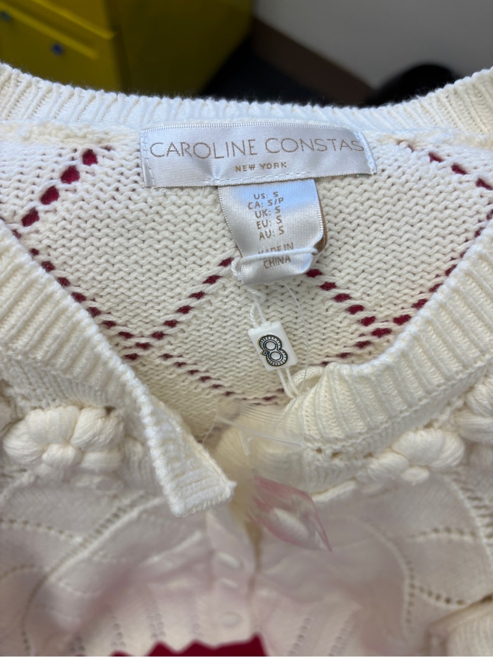 New Caroline Constas Cream Floral Knit Button-Up Women's Sweater Cardigan small - Picture 15 of 15